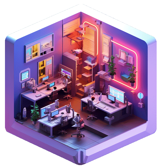 Illustration des bureaux de l'agence Coffee and Bill Dev